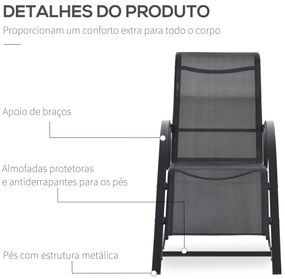 2 Espreguiçadeiras de Jardim 59x169x66 cm com Mesa 41x41x45 cm Vidro T