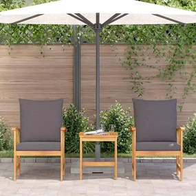 Conjunto de Lounges de Jardim em 3 Peças com Almofadas em Madeira de Acácia Sólida