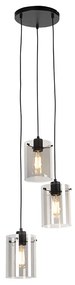 Candeeiro de suspensão design preto com vidro fumê 3 luzes - Dome Design