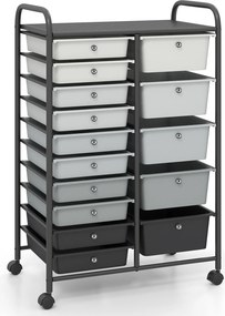 Carrinho de Armazenamento com 15 Gavetas, 63 x 38 x 96 cm, Rodas com Travão, Preto