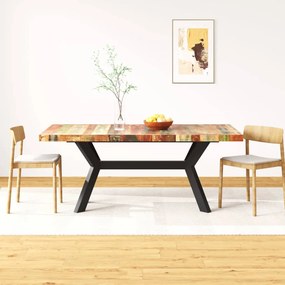 Mesa de jantar madeira reciclada maciça + aço em cruz 180 cm