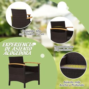 Conjunto jardim de 3 peças de mobiliário de jardim com mesa de centro Almofada amovível Apoio de braços em madeira de acácia para pátio Piscina Castan