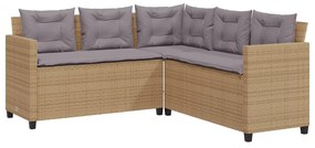 Sofá de jardim forma de L c/ mesa e almofadões vime PE bege