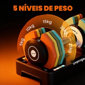 Haltere Ajustável 5 em 1 de 5 a 25 kg com Base de Armazenamento e Pega Antideslizante para Casa Ginásio Multicolor