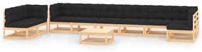 vidaXL 10 pcs conj. lounge jardim c/ almofadões pinho maciço antracite