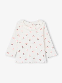 Camisola em malha canelada de mangas compridas, para bebé rosa-pálido