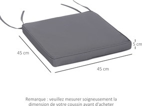 Conjunto de 2 almofadas para cadeiras de jardim (NÃO INCLUÍDAS), com capas removíveis, enchimento de 5 cm; poliéster; cinzento claro