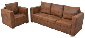 274884 vidaXL Conjunto de sofás 2 pcs camurça sintética