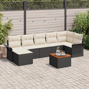 Conjunto de Sofá de Jardim de 8 Peças com Almofadas Preto Rattan Polié