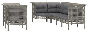 7 pcs conjunto lounge de jardim c/ almofadões vime PE cinzento