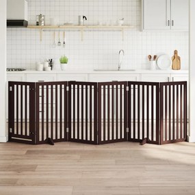 vidaXL Portão p/ cães c/ porta dobrável 6 painéis 300cm álamo castanho