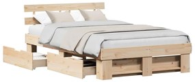 Cama com Gavetas - 135 x 190 cm - Madeira de Pinho Sólido