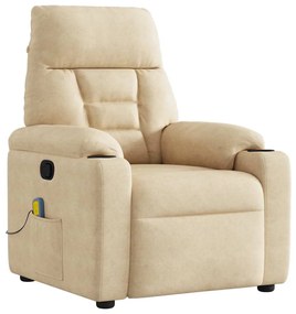 vidaXL Poltrona de massagens reclinável tecido de microfibra creme