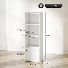 Estante de 4 Níveis Estante para Livros com Prateleiras Ajustáveis e Armário Estante Moderna 40x30x120 cm Branco