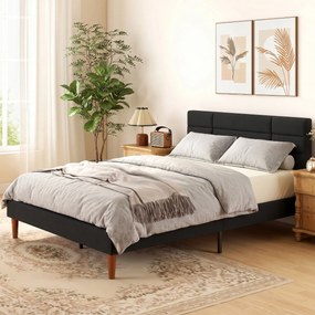 Estrutura de cama 140 x 200 cm com base de madeira, (COLCHÃO NÃO INCLUIDO) cama de casal estofada com efeito de linho, espaço de arrumação por baixo,