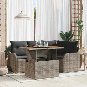 vidaXL Conjunto de Sofá de Jardim de 5 Peças com Almofadas Cinza Rattan Acácia