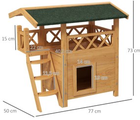 PawHut Casa para Gatos de Madeira 77x50x73 cm Casa para Gatos com 2 Ní