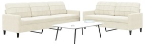 2 pcs conjunto de sofás com almofadões veludo cor creme