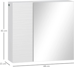 Armário de Casa de Banho com Espelho, 2 Portas e Prateleiras Ajustáveis, 48x15x45 cm, Branco
