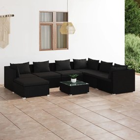vidaXL 8 pcs conjunto lounge de jardim c/ almofadões vime PE preto
