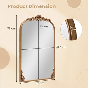 Espelho Curvo para Parede 76 x 51 cm Barroco Ornamentado Tradicional Vintage Dourado com Moldura de Metal Dourado