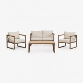 Conjunto De Jardim Com Sofá De 2 Lugares, 2 Poltronas E Mesa De Centro Em Alumínio Lipov Moka Brown - Sklum