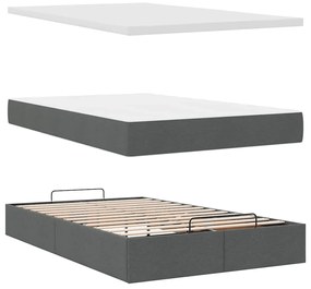 Estrutura cama otomana colchão 120x200cm tecido cinzento escuro
