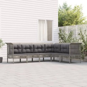 6 pcs conjunto lounge de jardim c/ almofadões vime PE cinzento