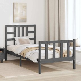 Estrutura de cama com cabeceira 90x190 cm madeira maciça cinza