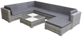 8 pcs conjunto lounge de jardim c/ almofadões vime PE cinzento