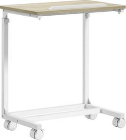 Mesa Auxiliar com Rodas Altura Ajustável Superfície Inclinável e Estrutura de Metal 55x36x62,5-82,5 cm Madeira