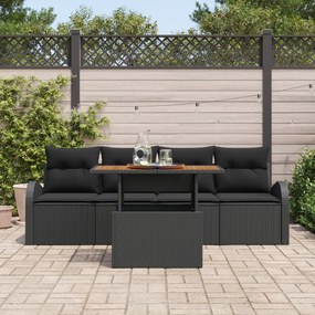 Conjunto de Sofá de Jardim vidaXL de 5 Peças com Almofadas Preto Ratta