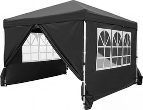 Tenda Dobrável de Exterior feiras, eventos, festas, 300 x 300 x 250-268 cm, 4 Paredes Removíveis e 4 sacos areia Preta