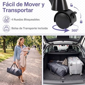 Cama de Viagem Dobrável para Bebé com Trocador, 126 x 65 x 77 cm, 4 Funções, Cinzento-escuro