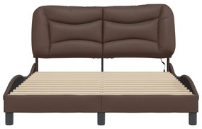 Estrutura cama c/ luzes LED 140x200cm couro artificial castanho