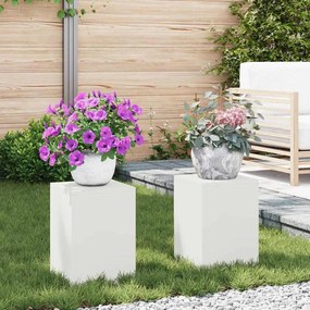 vidaXL Suportes para Plantas Externas Pilar 2 pcs Branco 24x24x35 cm Aço