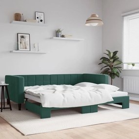 Sofá-cama com gavetão 90x200 cm veludo verde-escuro
