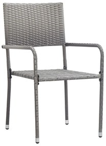 3 pcs conjunto de jantar para jardim vime PE cinzento