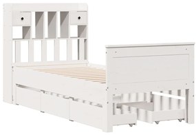 Cama com estante sem colchão 75x190 cm pinho maciço branco