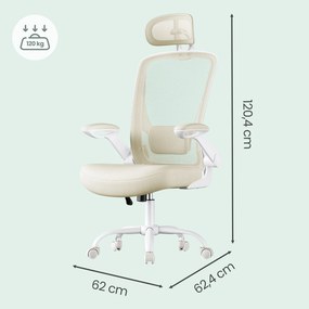 Cadeira de escritório ergonómica giratória com função de balanço em malha bege