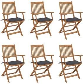 vidaXL Cadeiras de jardim dobráveis c/ almofadões 6 pcs acácia maciça
