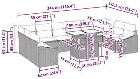 Conjunto de Sofá de Jardim de 11 Peças com Almofadas Bege em Rattan Si
