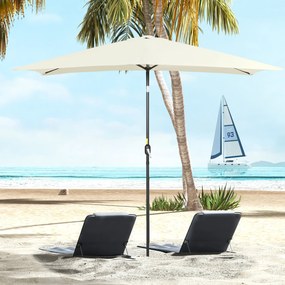 Chapéu de Sol de Alumínio Retangular com Toldo Inclinável a Manivela e Mastro Desmontável  195x295x253 cm Creme