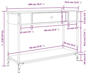 Mesa consola 100x34,5x75 cm derivados de madeira preto