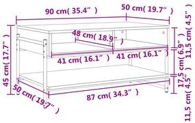 Mesa de centro 90x50x45 cm derivados de madeira cinzento sonoma