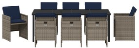 Conjunto de Jantar de Jardim de 9 Peças com Almofadas em Rattan Polipr