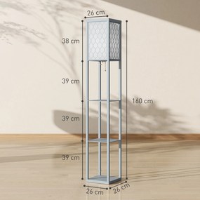 Candeeiro de pé com prateleiras, candeeiro de pé de sala com 3 níveis, interruptor de cordão, 26 x 26 x 160 cm, cinzento e branco
