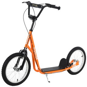 HOMCOM Trotinete com Guiador Ajustável 2 Pneus de Borracha Insufláveis com Travagem Dupla e Rodas 16" 139x58x90-96 cm Laranja | Aosom Portugal