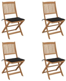 vidaXL Cadeiras de jardim dobráveis c/ almofadões 4 pcs acácia maciça