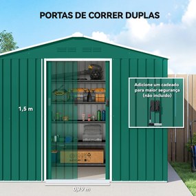 Abrigo de Jardim Exterior 3,6 m² 236x171x191 cm com Portas Deslizantes e Ranhuras de Ventilação Verde